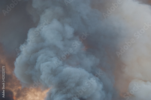 Plume of smoke, field fires for harvest sugarcane, Maui, Hawaii