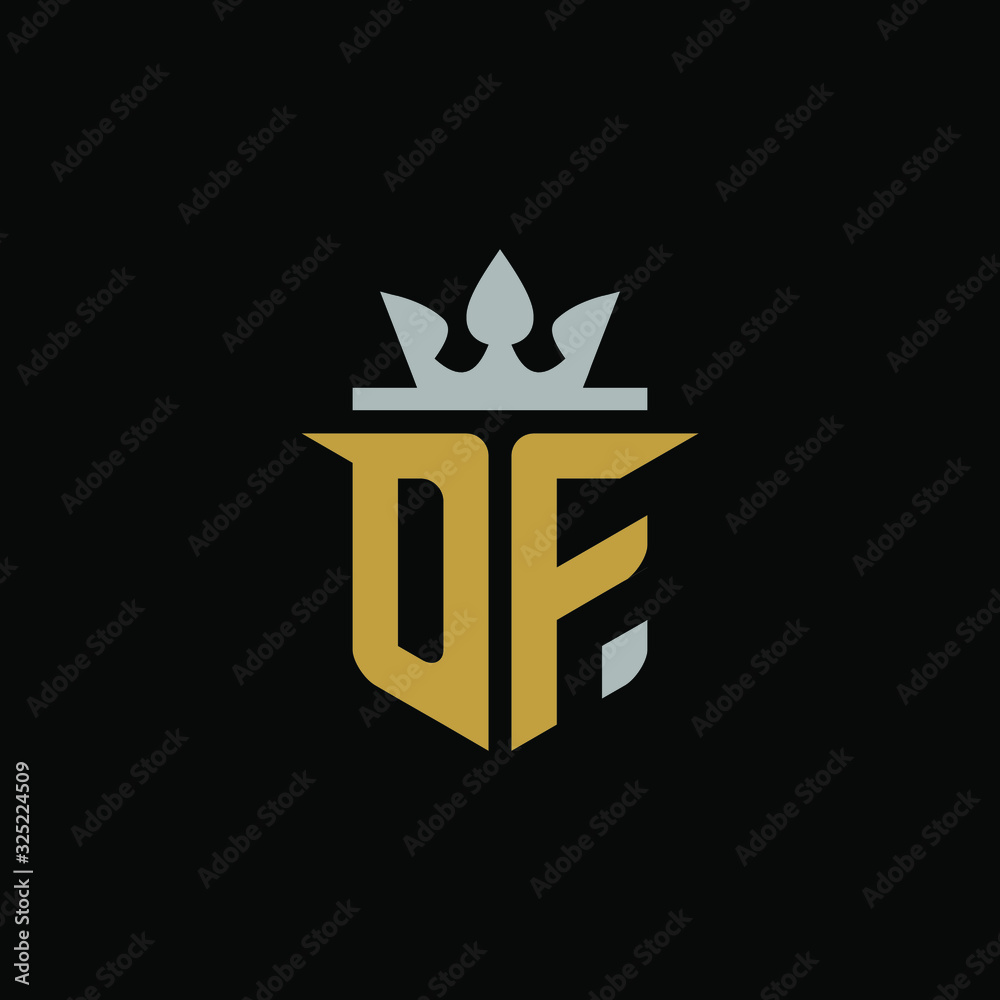 Initials Letter DF Shield King Logo Design Initials Letter DF Shield King Logo Design