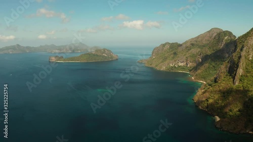 Wallpaper Mural Aerial drone of Tropical landscape with islands in the blue sea, El nido. Seascape with coves and islands. Tropical Mountain Range Torontodigital.ca