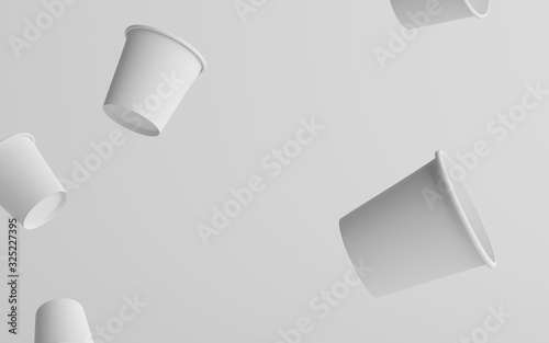 4 oz. Small Single Wall Paper Espresso  Coffee Cup Mockup  - Two Floating Cups. 3D Illustration photo