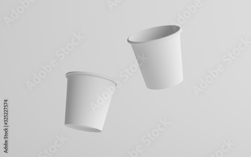 4 oz. Small Single Wall Paper Espresso  Coffee Cup Mockup  - Two Floating Cups. 3D Illustration photo