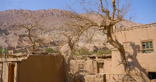 Ancient traditional residential old house in Tuyoq village valley inTurpan Xinjiang Province China.
