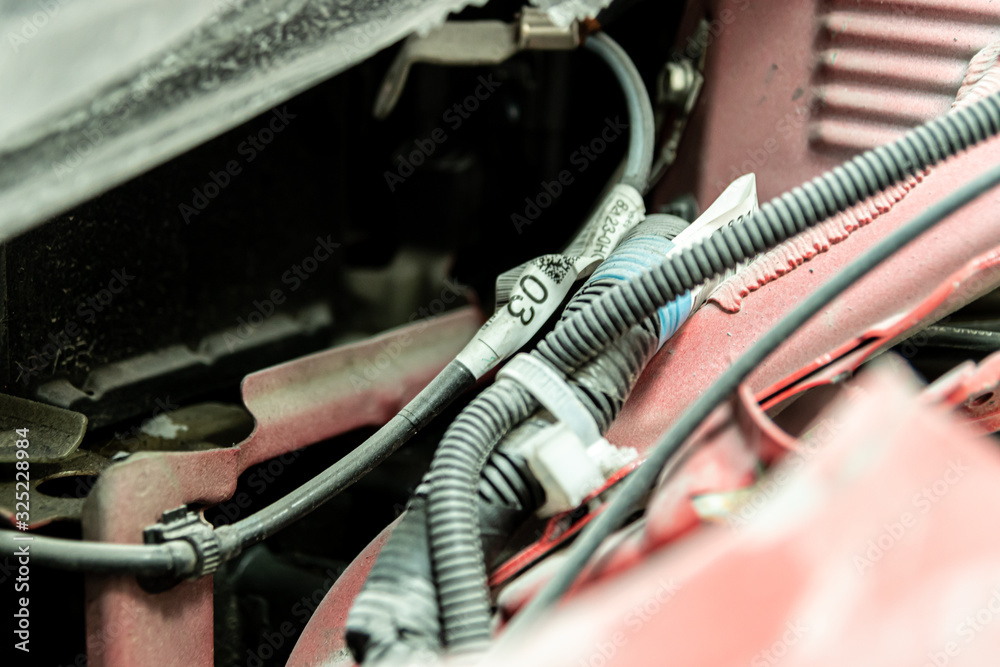 Fototapeta premium Electric car cables close up