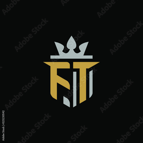 Initials Letter FT Shield King Logo Design