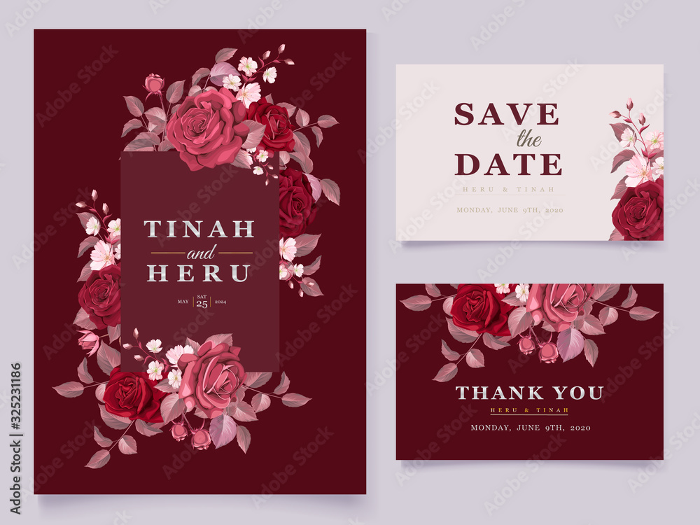 elegant maroon floral wedding invitation card Stock Vector Adobe Stock