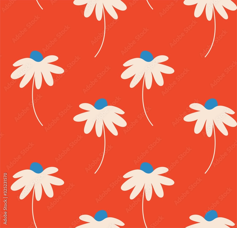 Foto auf Acrylglas mit rot und creme 1970er groovy vintage retro floral nahtlose Vektormuster #325231570