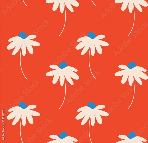 red and cream 1970's groovy vintage retro floral seamless vector pattern