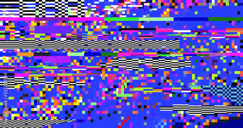 Retro VHS background like in old video tape rewind or no signal TV screen with glitch camera effect. Vaporwave/ retrowave style vector illustration.