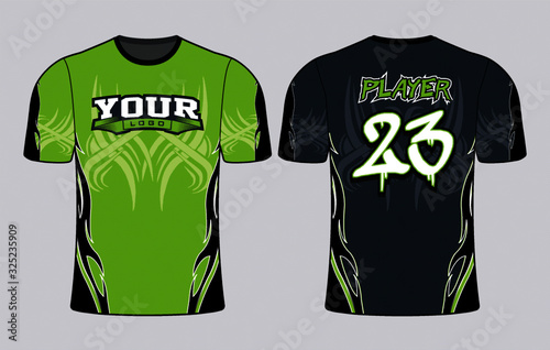 Lime green and graphite color Shirt mockup with a wild edgy tribal design side insert 