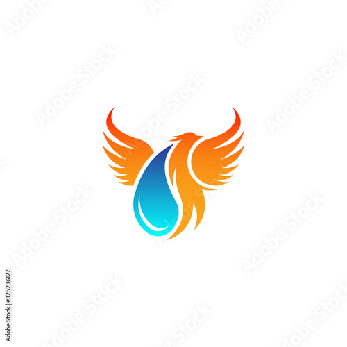 abstract phoenix with water drop symbol