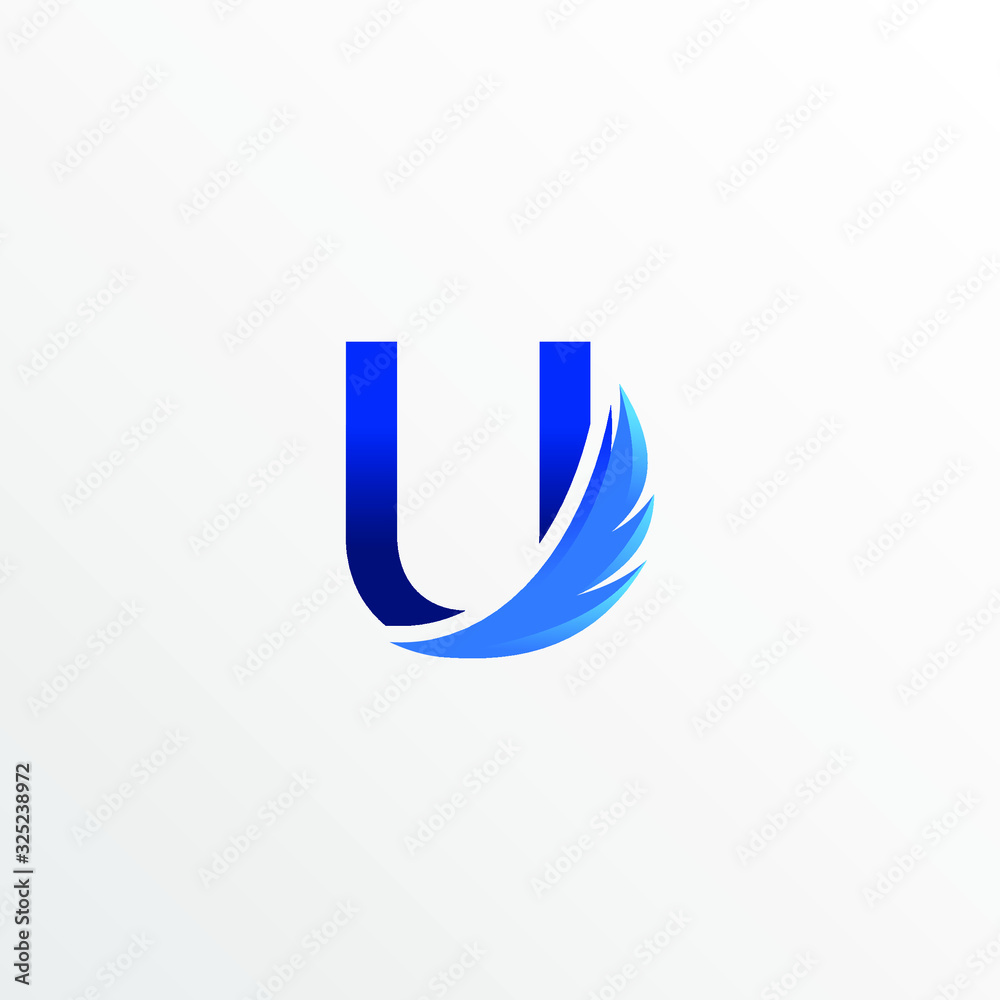 Initial Letter U with Feather Logo Design Initial Letter U with Feather Logo Design