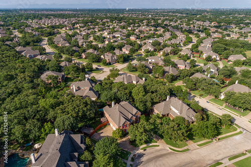 Drone aerial residential neighborhood in Keller, TX