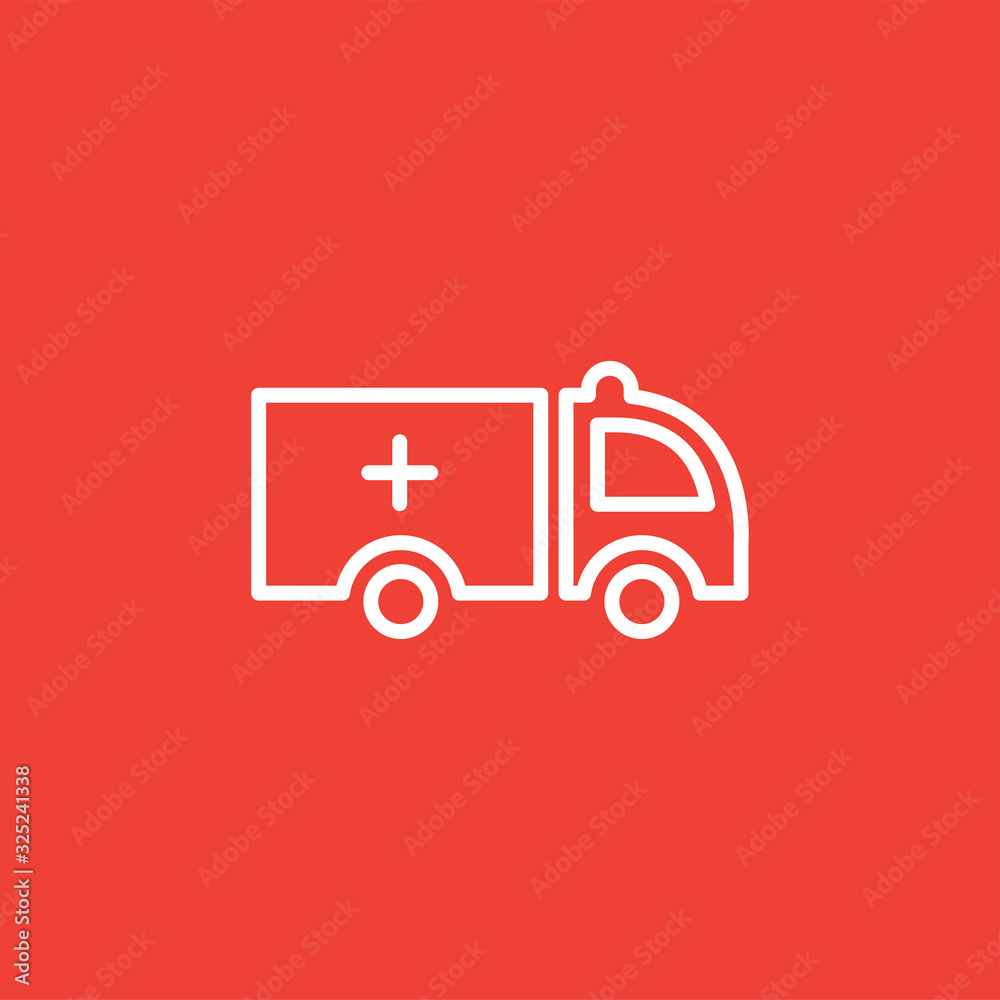 Ambulance Line Red Icon On White Background. Red Flat Style Vector Illustration Ambulance Line Red Icon On White Background. Red Flat Style Vector Illustration