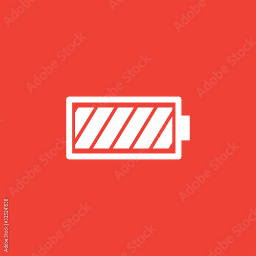 Battery Icon On Red Background. Red Flat Style Vector Illustration