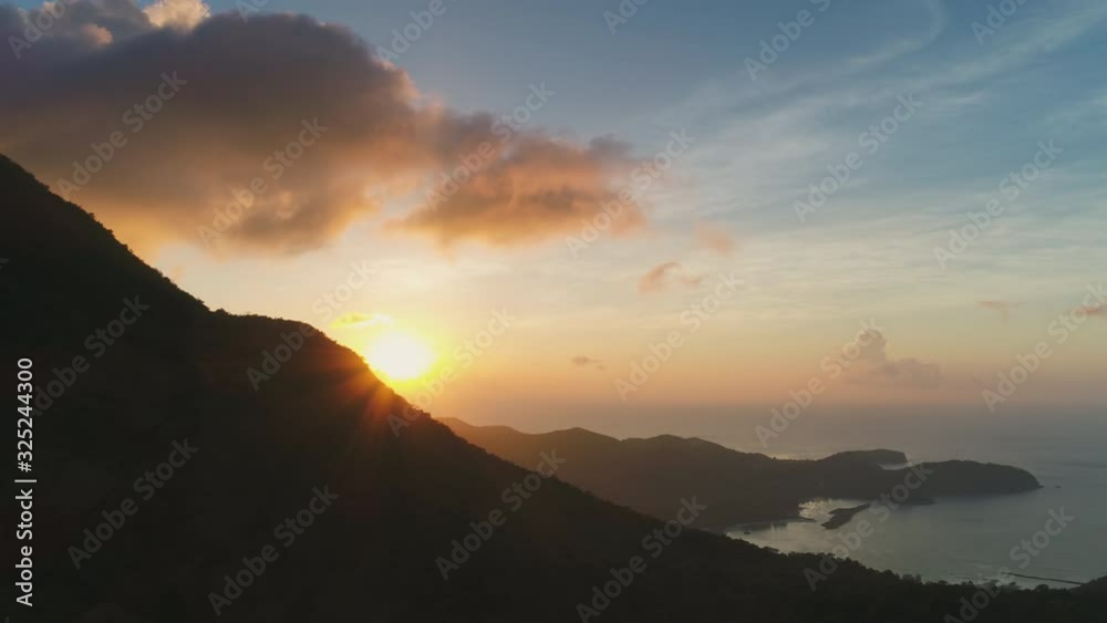 Sunrise Hill Chain Coastline Scenery Aerial View. Epic Bold Cliff Seashore Deep Ocean Water Seascape Nature Beauty. Bottle Beach Landscape Ocean Natural Environment Travel Concept Thailand 4K Sunrise Hill Chain Coastline Scenery Aerial View. Epic Bold Cliff Seashore Deep Ocean Water Seascape Nature Beauty. Bottle Beach Landscape Ocean Natural Environment Travel Concept Thailand 4K