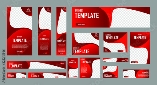 set of creative web banners of standard size with a place for photos. Business ad banner. Vertical, horizontal and square template. vector illustration EPS 10