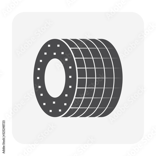Thermal insulation for pipe, pipeline, tube or hose icon. Made from fiberglass, polyethylene or polyurethane foam. For reduction or resistance of heat, cooling, noise, moisture, vapor and conductivity