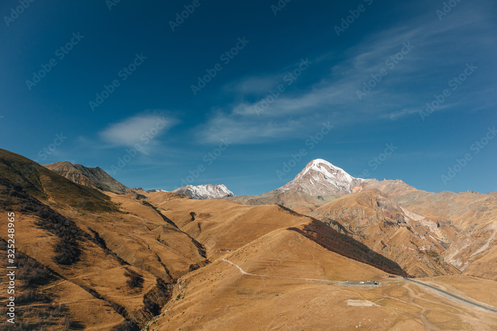 Colorful mountain landscape view with vivid blue sky in europe.