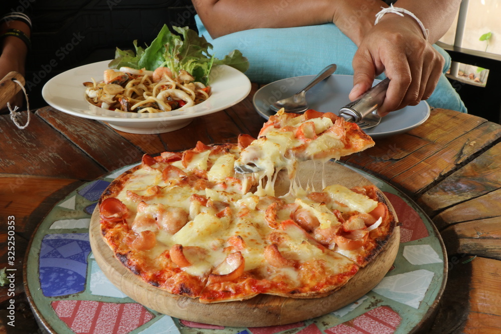 Fototapeta pizza with ham and cheese