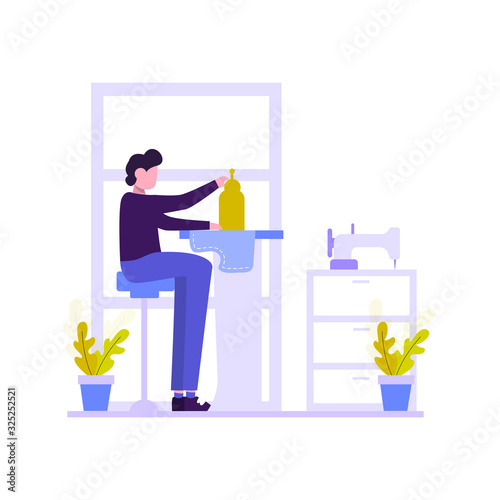 The tailor makes a customer's clothes order vector illustration