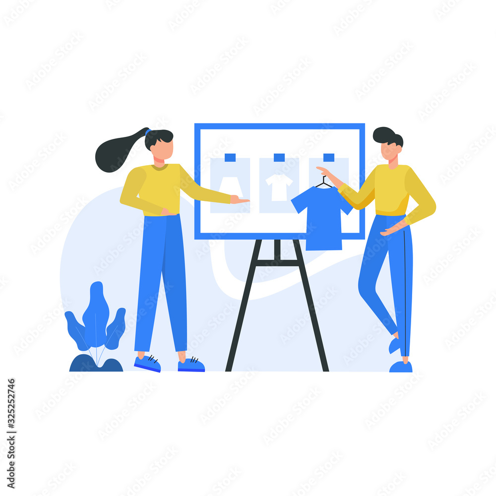 Clothing designers design and display their work in public places vector illustration Clothing designers design and display their work in public places vector illustration
