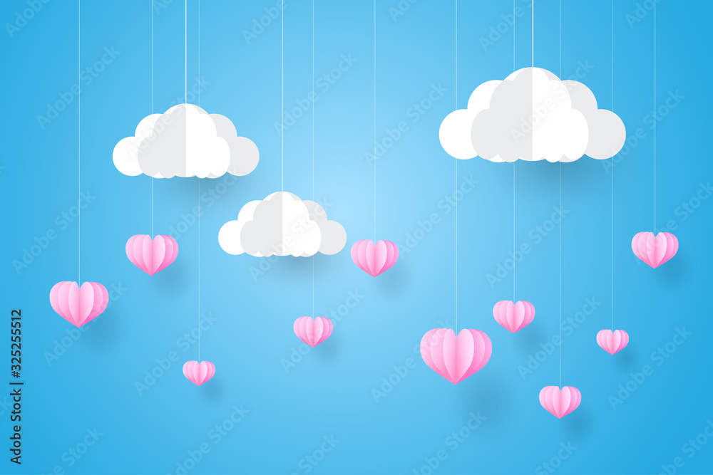 happy valentine day, pink heart in the sky,Vector illustration.