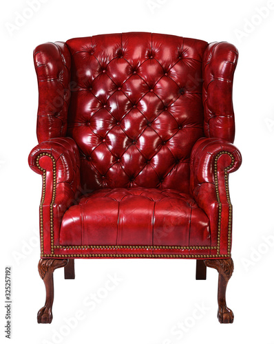 Leather arm chair red with clipping path.