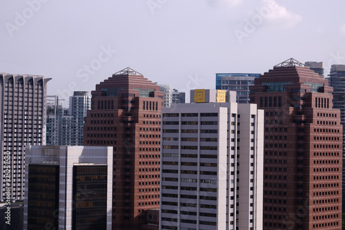  high angle view of singapore financial buildings.