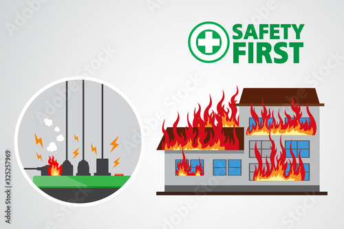 House On Fire,Power plug is full,Short circuit, safety first