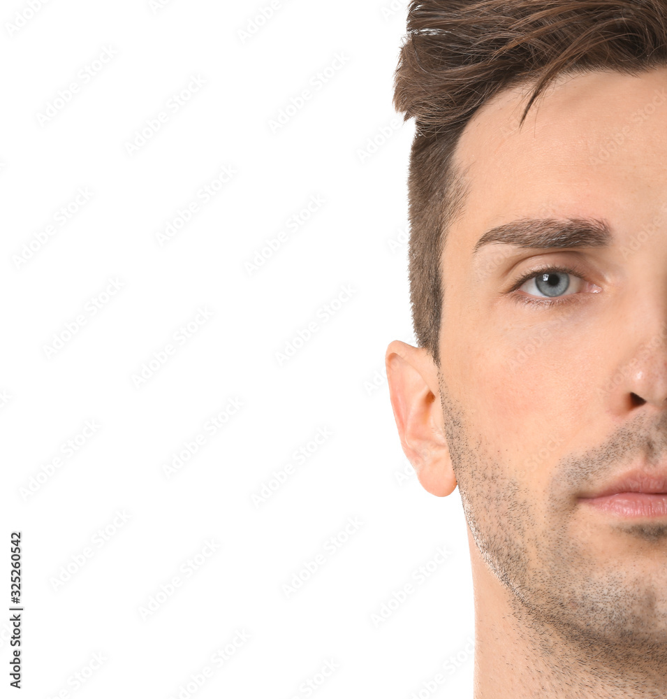 Fototapeta premium Handsome young man on white background. Plastic surgery concept