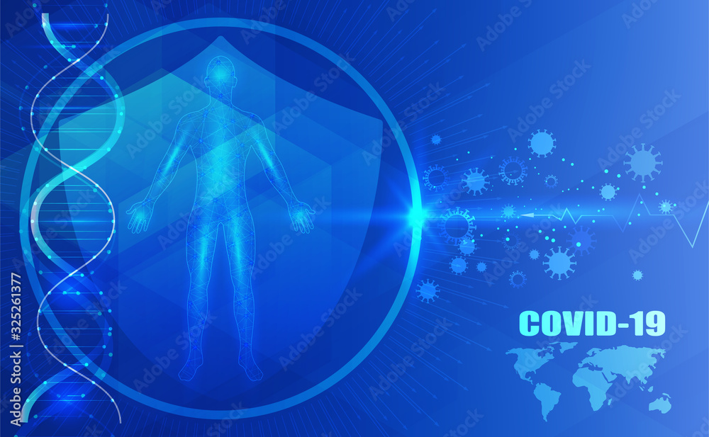 Fototapeta premium COVID-19 (Middle East Respiratory Coronavirus Syndrome-Novel Coronavirus) Technology Background. Design Concept for Protection against Viral Pandemic. Chinese Virus Outbreak Quarantined,Health vector 