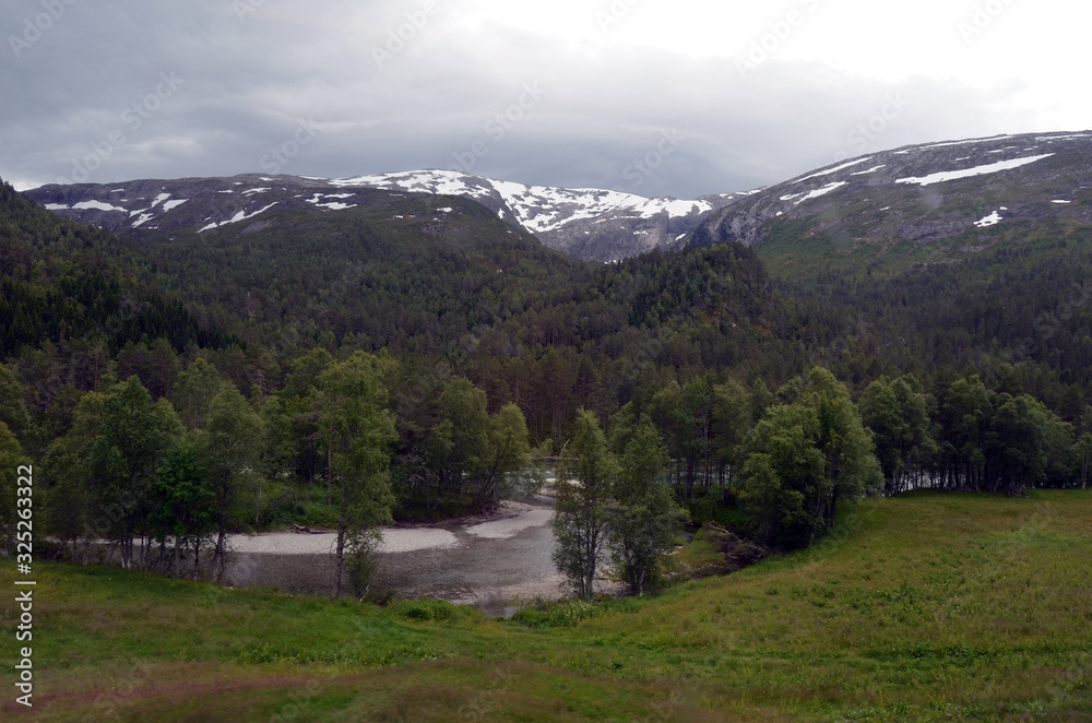 Railway travel in Norway.Views from the train. The Bergen - Oslo train. 