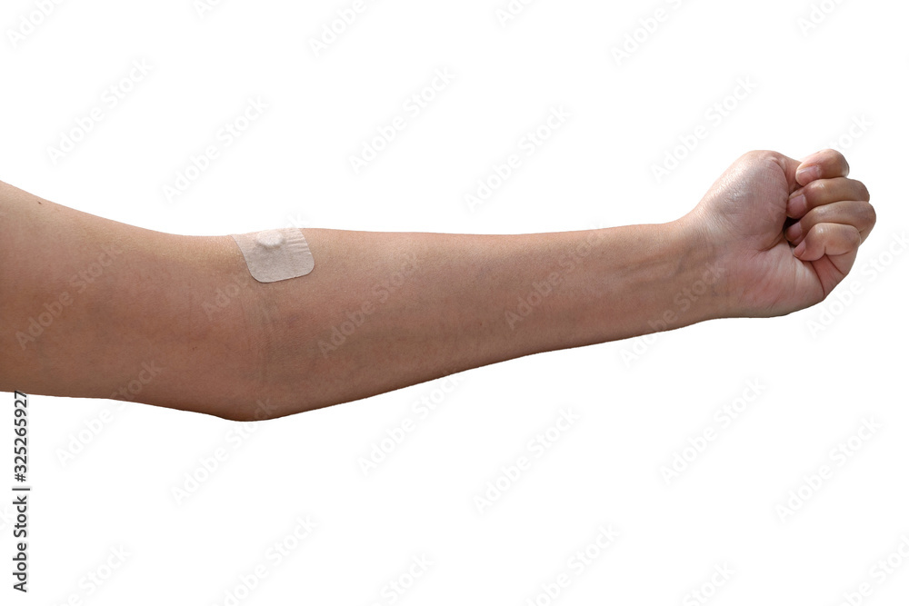 採血後 止血絆創膏を貼られた日本人女性の腕stock Photo Adobe Stock