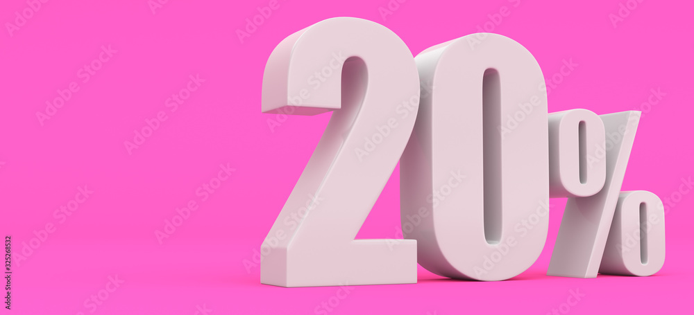 White twenty percent on a pink background. 3d render illustration. For advertising. White twenty percent on a pink background. 3d render illustration. For advertising.