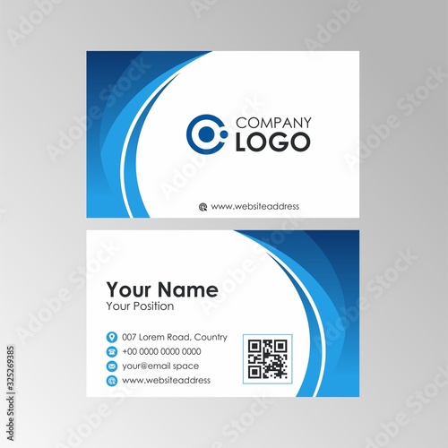 Simple Blue Gradient Wave business card design, professional name card template vector