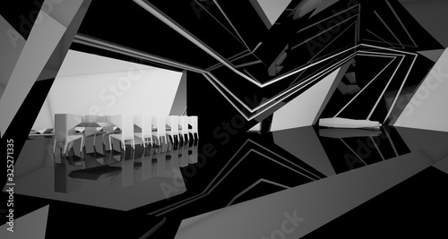 Abstract architectural black and white interior of a modern villa. 3D illustration and rendering. © SERGEYMANSUROV