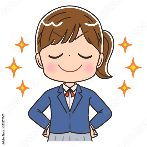 女子高生のイラスト 女子 女  中学生 ブレザー マンガ アニメ
