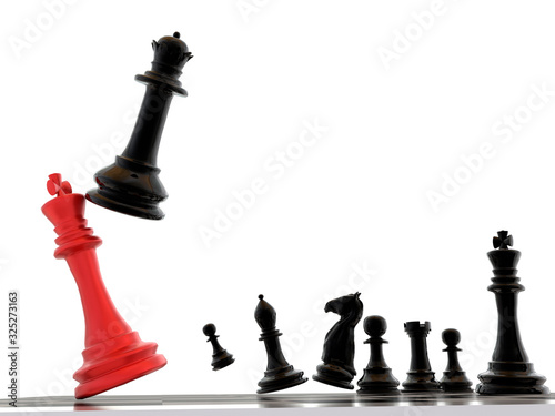 win last move queen and king chess battel - 3d rendering photo