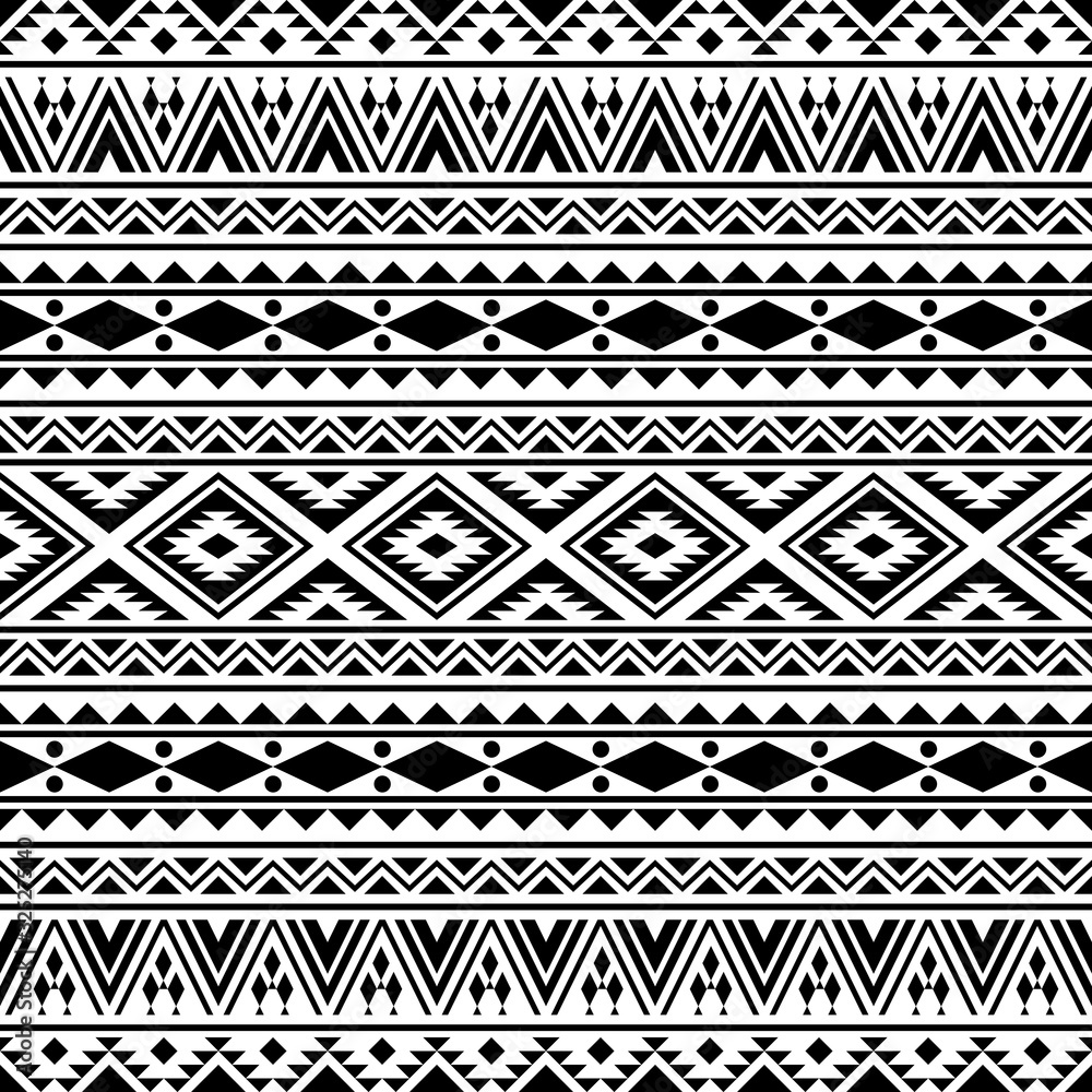 Aztec ethnic seamless pattern design in black and white color. Ethnic Illustration vector.