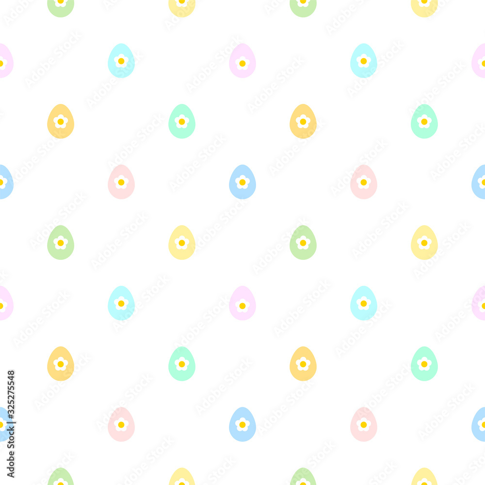 Cute easter background. Seamless pattern of colorful eggs decorated with flowers. Illustration in flat style. Vector 8   EPS.