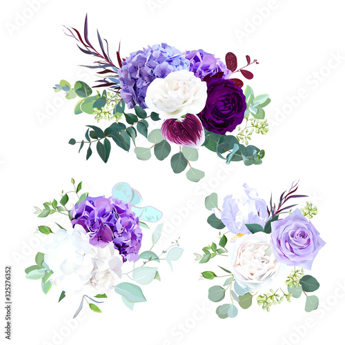 Elegant seasonal dark flowers vector design wedding bouquets