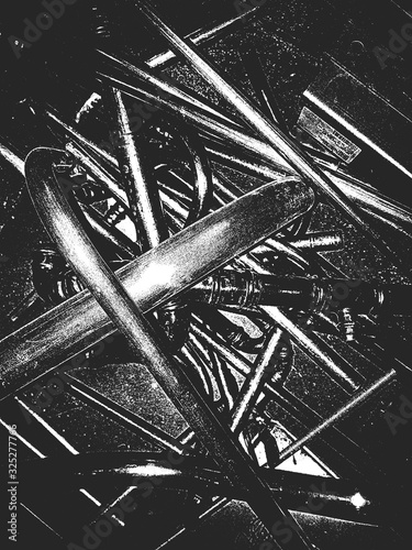 Distress old rusted peeled, scrathed vector texture with metal pipes. EPS8 illustration.