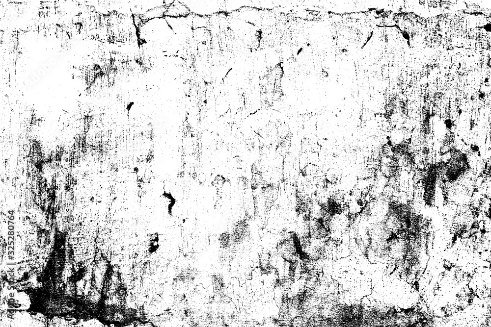 Old rustic wall background. Worn  grunge texture. Black white pattern. Unevenness template.