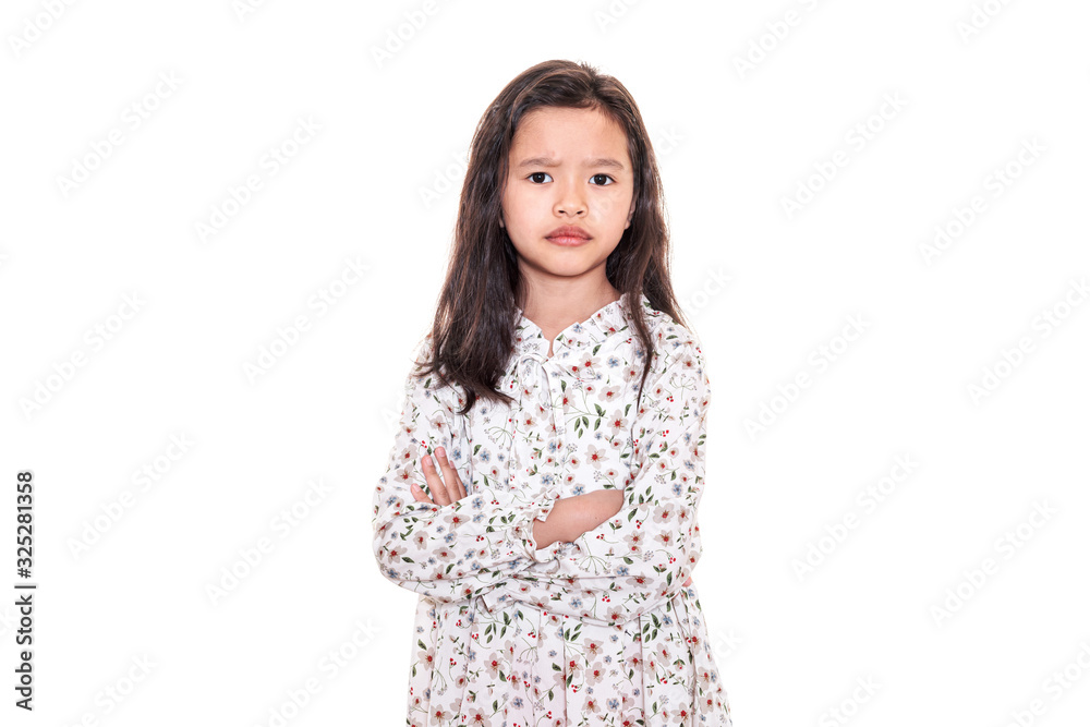 Asian girl bury hands on white background Asian girl bury hands on white background