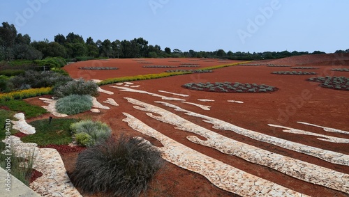 A desert vista, the red sand garden at Australia Garden in the Cranbourne Royal Botanic Gardens.
