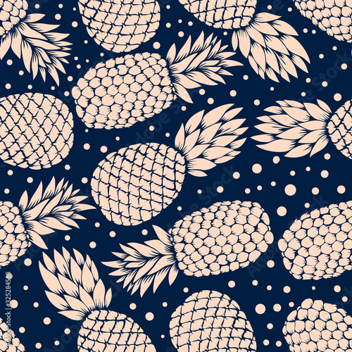 Seamless pattern with vintage illustrations of pineapples. Design element for poster, clothes decoration, card, banner. Vector illustration
