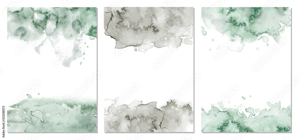 Watercolor green and agate grey abstract background. Vector texture - obrazy, fototapety, plakaty 