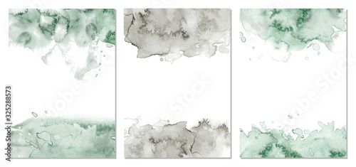 Watercolor green and agate grey abstract background. Vector texture