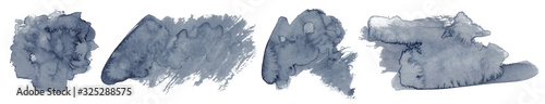 Abstract watercolor dark grey shapes on white background. Color splashing hand drawn vector