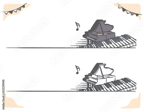 楽器のイラストを使った、音楽がテーマのラベル、バナー素材
